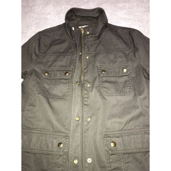 J Crew Boyfriend Field Jacket Women's Medium Military‎ Olive Green Gold Button - Picture 12 of 15
